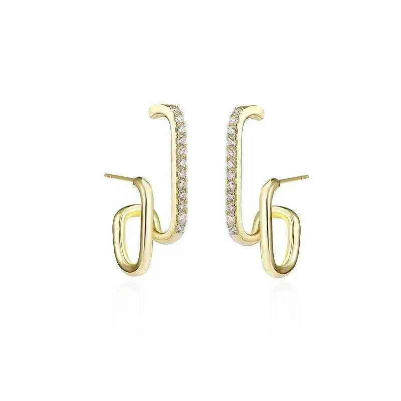 FTCY Luxury Double Row Earrings for Women Korean Irregular U-shaped Gold Color Piercing Earrings Wedding Party Jewelry Gift Volleria