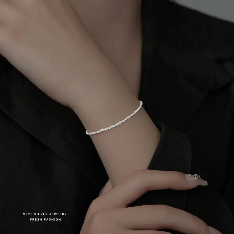 Authentic S925 Sterling Silver Necklace 2mm Sparkling Collarbone, Sweater Chain, High Charm Jewelry Gift Women Volleria