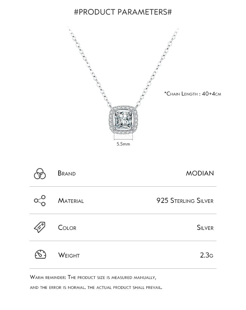 Modian Real 925 Sterling Silver Exquisite Square Shiny Zirconia Pendant Clear CZ Chain Necklace for Women Wedding Fine Jewelry Volleria