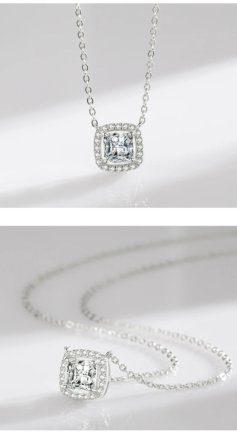 Modian Real 925 Sterling Silver Exquisite Square Shiny Zirconia Pendant Clear CZ Chain Necklace for Women Wedding Fine Jewelry Volleria