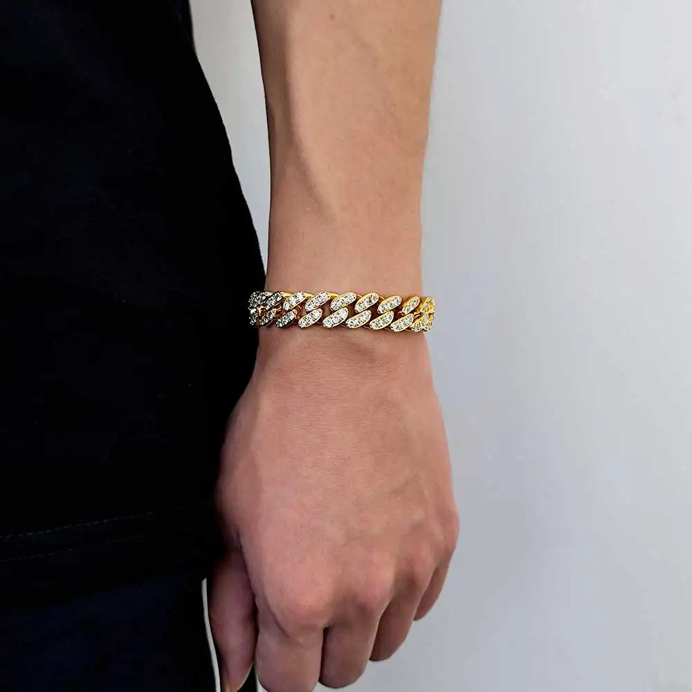Luxury Jewelry Bling CZ Cuban Link Bracelet Two Row Zircon Copper Miami Cuban Bracelet Iced Out Hip Hop Men Women Volleria