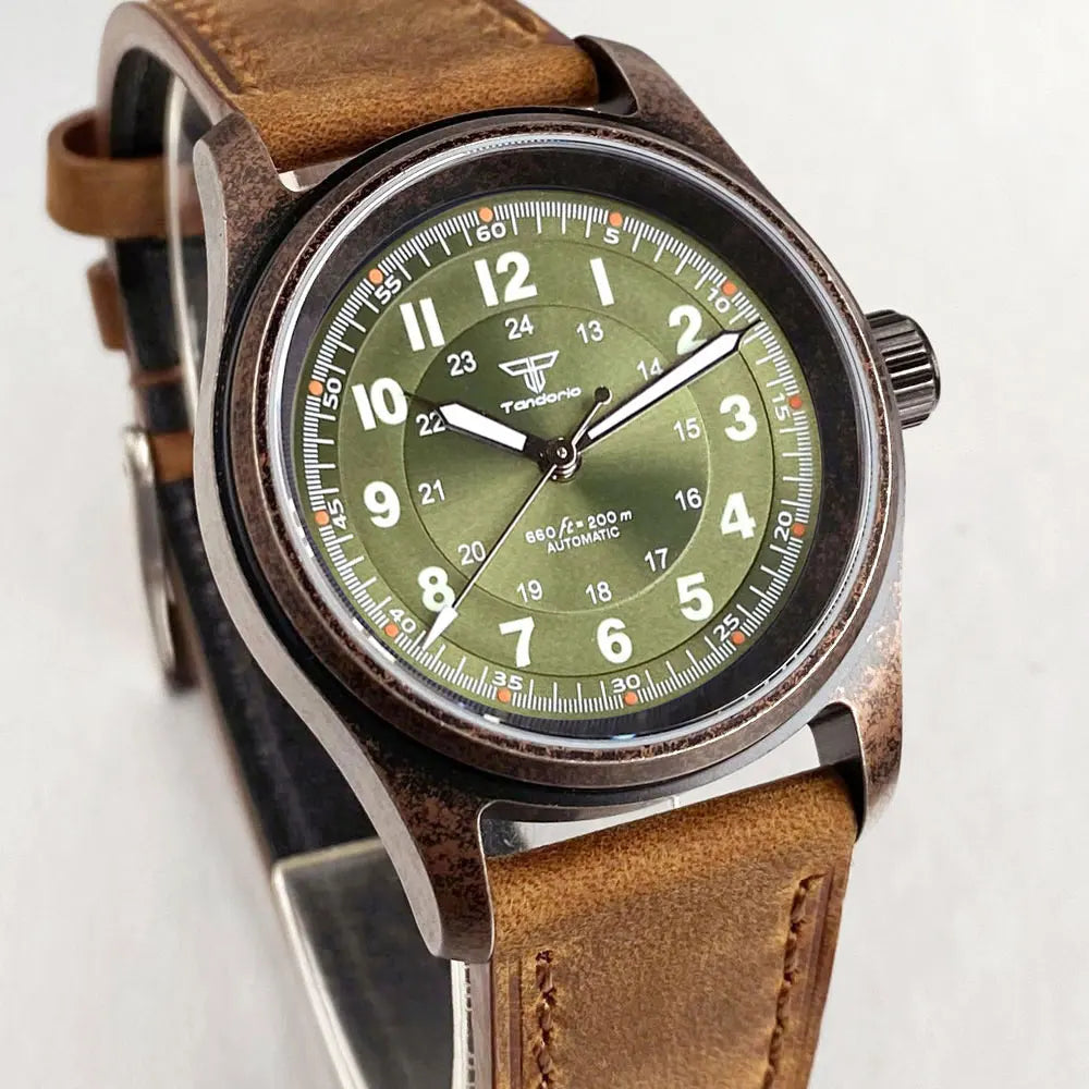 PVD Bronze Case TANDORIO 36mm Military Field Watch Men Japanese NH35A Automatic Movement Sapphire 200M Waterproof Pilot Watches Volleria
