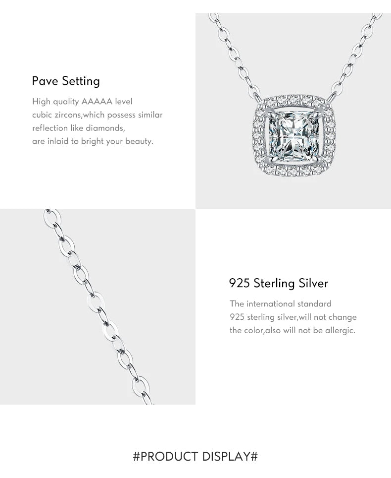 Modian Real 925 Sterling Silver Exquisite Square Shiny Zirconia Pendant Clear CZ Chain Necklace for Women Wedding Fine Jewelry Volleria