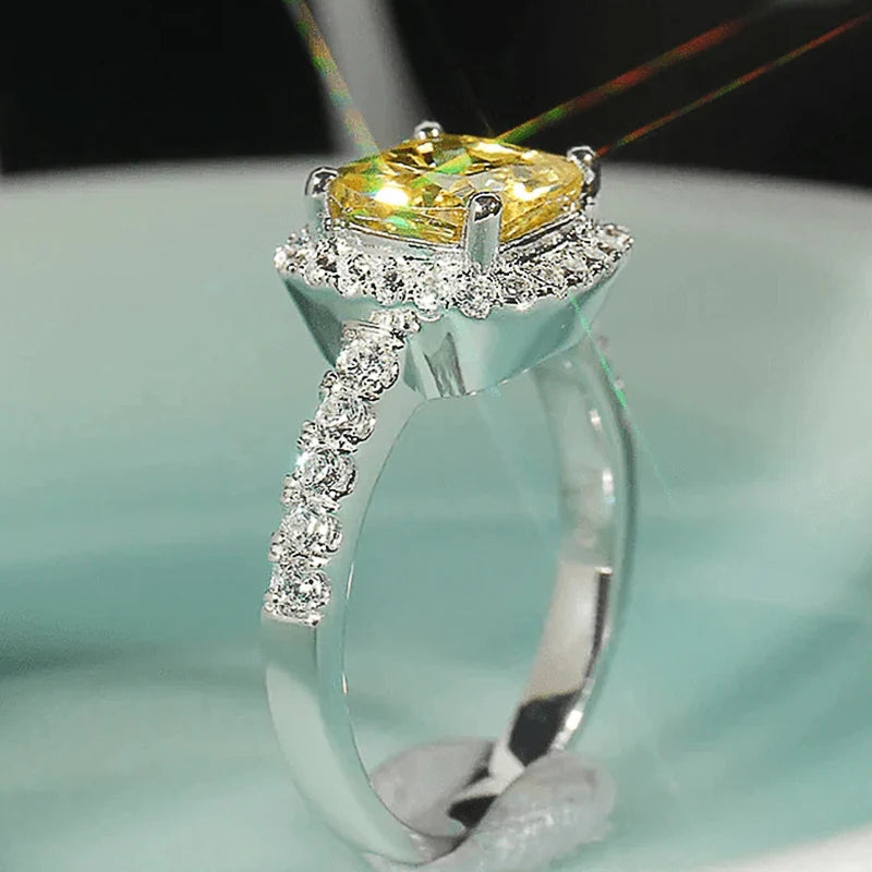 CAOSHI Graceful Wedding Ring Lady Bright Yellow Crystal Accessories for Women Fashion Aesthetic Jewelry for Engagement Party Volleria