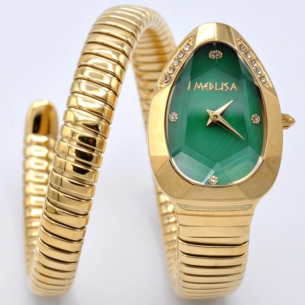 2026 High Quality Gold Diamond Set Snake Shaped Dress Watch Bangle Style Fashionable Unique Brand Same Style Women&