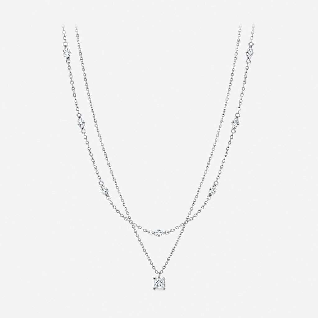 Moissanite Double Layer Pendant Necklace 925 Sterling Silvery Volleria