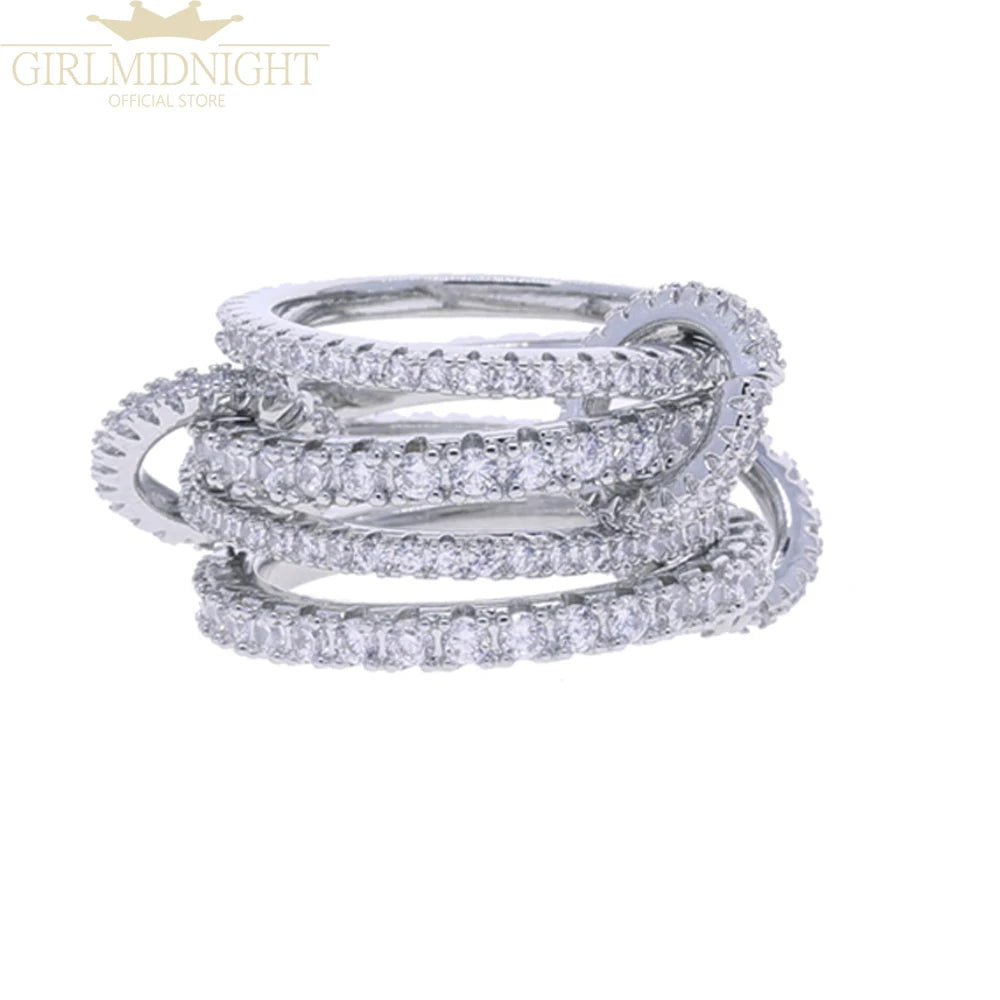 2026 New Spinelli Stacking Engagement Rings For Women Iced Out Micro Paved 5A CZ Mix Color Multi Pieces Stack Finger Jewelry Volleria