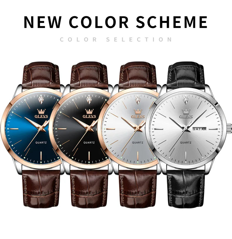 OLEVS 2935 Men Quartz Watch Dual Calendar Luminous Classic Business Watch For Men Fashion Original Waterproof Dress Wristwatch Volleria