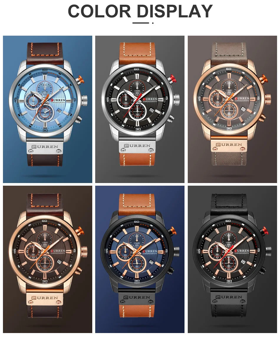 CURREN Brand Watch Men Leather Sports Watches Men's Army Military Quartz Wristwatch Chronograph Male Clock Relogio Masculino Volleria