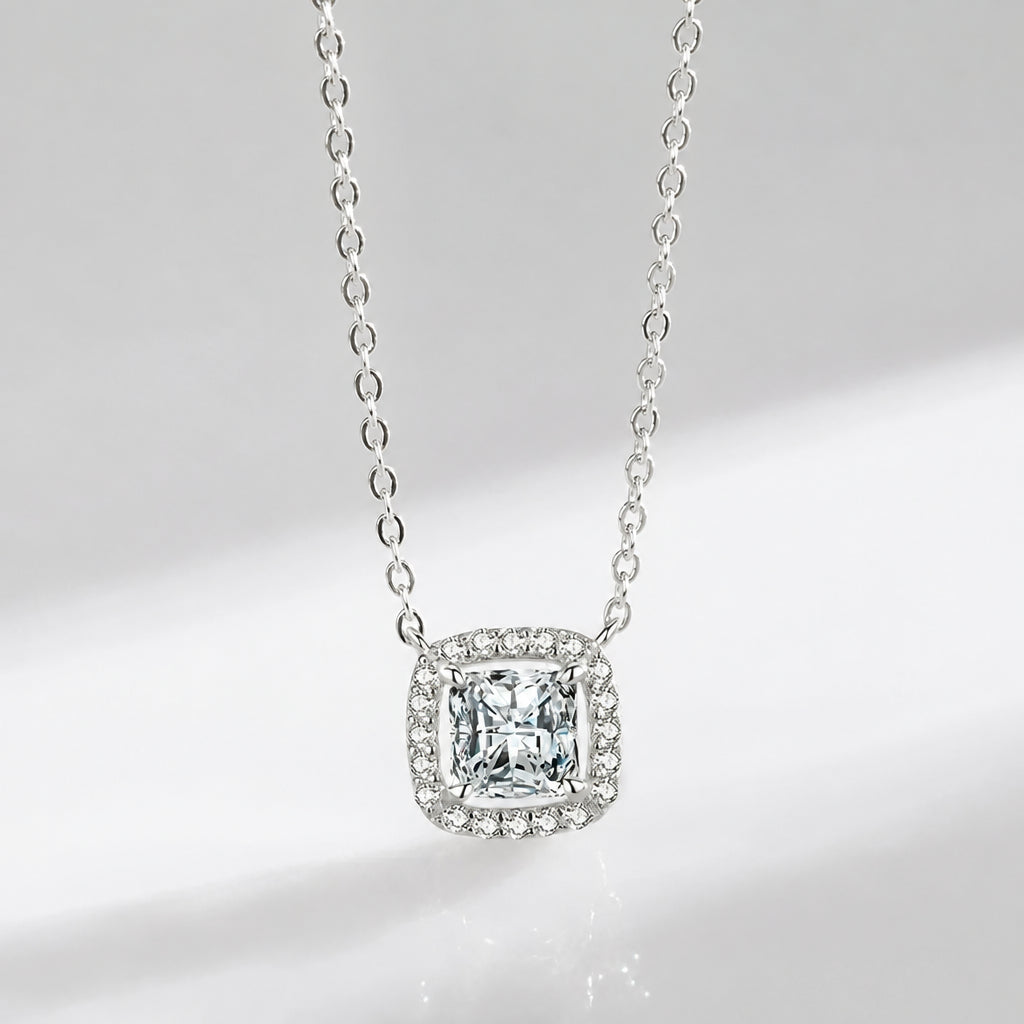 Modian Real 925 Sterling Silver Exquisite Square Shiny Zirconia Pendant Clear CZ Chain Necklace for Women Wedding Fine Jewelry Volleria