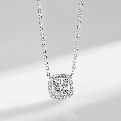 Modian Real 925 Sterling Silver Exquisite Square Shiny Zirconia Pendant Clear CZ Chain Necklace for Women Wedding Fine Jewelry Volleria