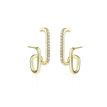 FTCY Luxury Double Row Earrings for Women Korean Irregular U-shaped Gold Color Piercing Earrings Wedding Party Jewelry Gift Volleria