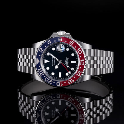 Sugess GMT Diving Watch of Men Automatic Mechanical Waterproof Wristwatches Peacock SL3032 Movement Ceramic Bezel Jubille Band Volleria