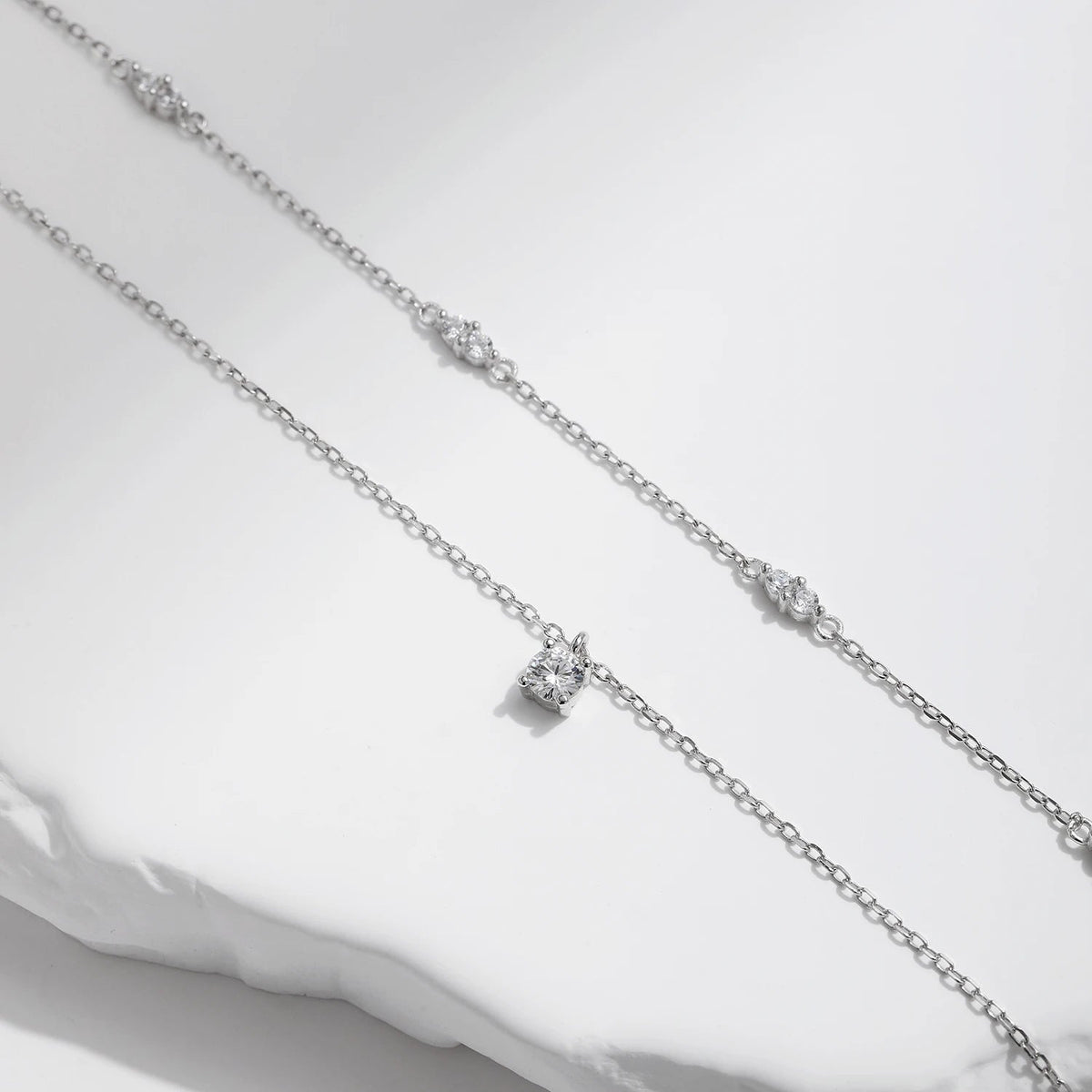 Moissanite  Double Layer Pendant Necklace 925 Sterling Silvery Volleria