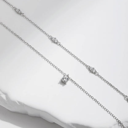 Moissanite  Double Layer Pendant Necklace 925 Sterling Silvery Volleria
