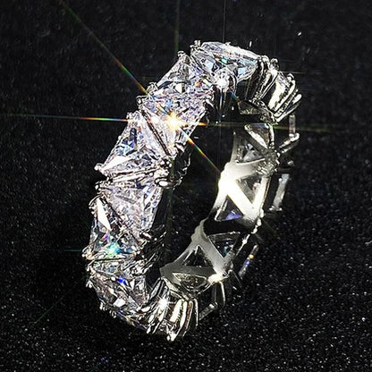 Luxurious 925 Sterling Silver Ring, Triangular Zircon Ring with Aaa Zircon Crystal, Engagement Jewelry Gift for Women Volleria