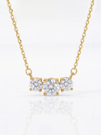 1CT Real Moissanite Diamond Three Round Shiny Necklace Volleria