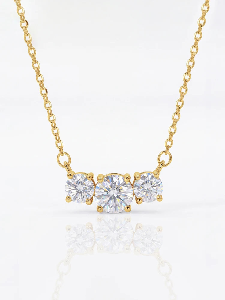 1CT Real Moissanite Diamond Three Round Shiny Necklace Volleria