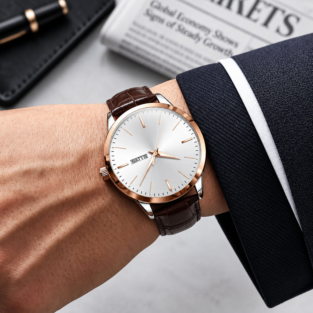 OLEVS 2935 Men Quartz Watch Dual Calendar Luminous Classic Business Watch For Men Fashion Original Waterproof Dress Wristwatch Volleria