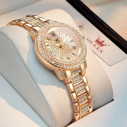 OLEVS Original Diamond Watch for Women Fashion Elegant Stainless Steel Waterproof Quartz Wristwatch Luxury Ladies Dress Watches Volleria