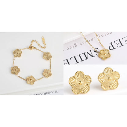 Simple 316L Stainless Steel Flower Five Leaf Necklace Bracelet Earrings 18K Gold Plated Jewelry Set For Women Girl Gift Clover Volleria