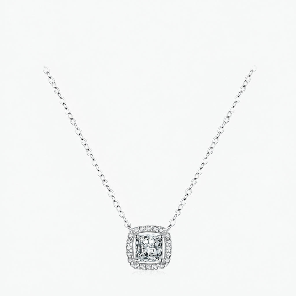 Modian Real 925 Sterling Silver Exquisite Square Shiny Zirconia Pendant Clear CZ Chain Necklace for Women Wedding Fine Jewelry Volleria
