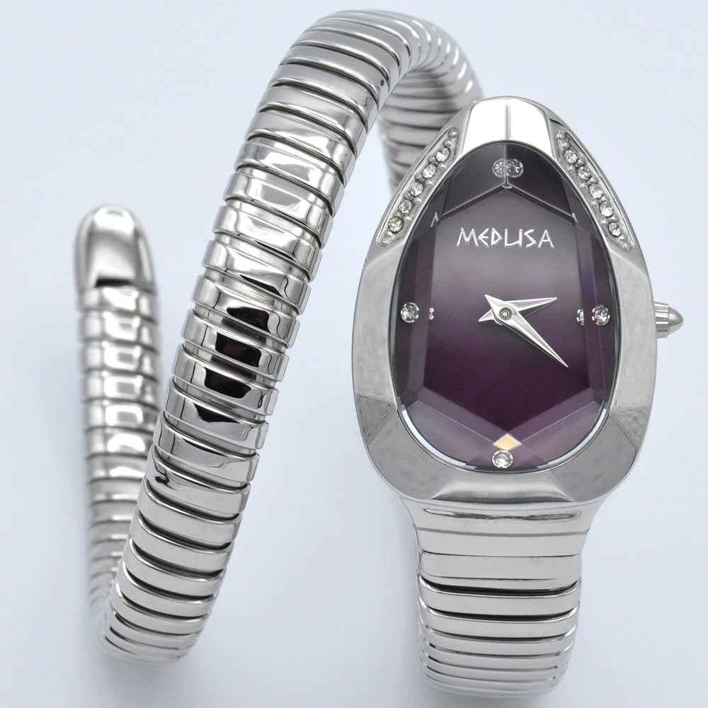 2026 High Quality Gold Diamond Set Snake Shaped Dress Watch Bangle Style Fashionable Unique Brand Same Style Women&