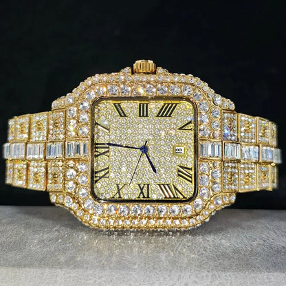 UNIGUET Fashion Diamond Watch for Men Luxury Waterproof Square Quartz Clocks Hip Hop Ice Out Jewelry Wristwatch Male Hot Sell Volleria