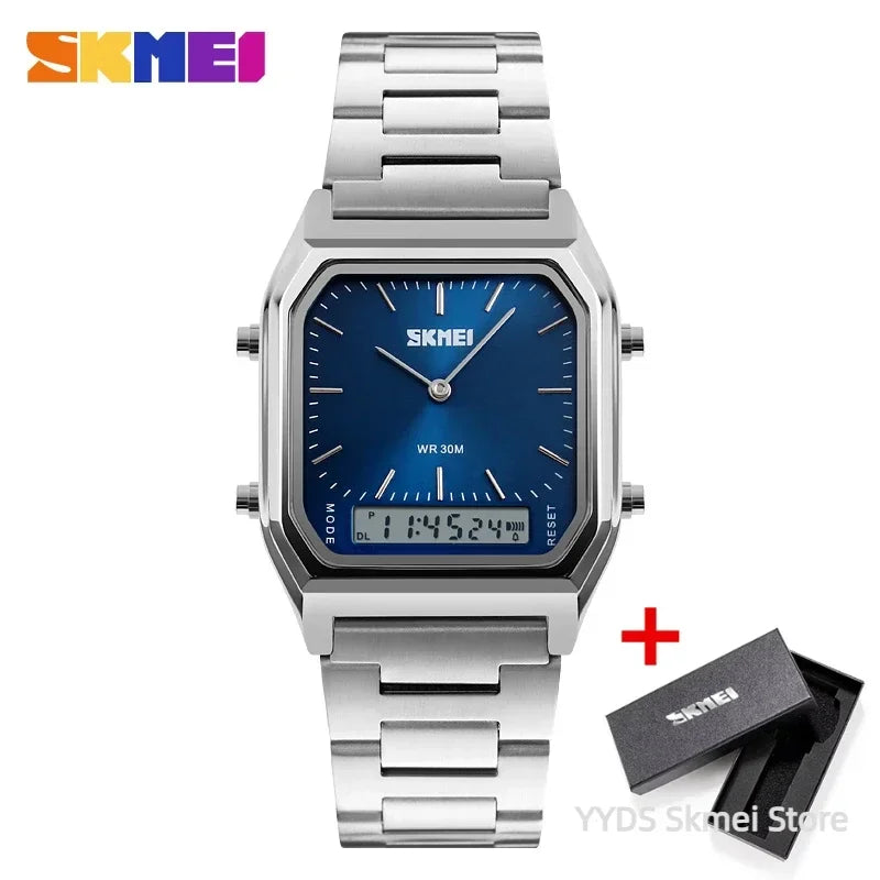 SKMEI 1220 Digital Quartz Watch for Men Sports Chronograph Waterproof Stainless Steel Shockproof Mens Wristwatches Reloj Hombre Volleria