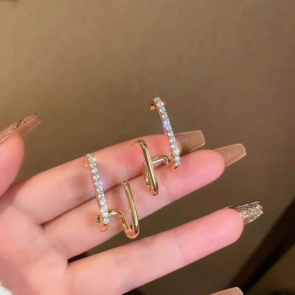 FTCY Luxury Double Row Earrings for Women Korean Irregular U-shaped Gold Color Piercing Earrings Wedding Party Jewelry Gift Volleria