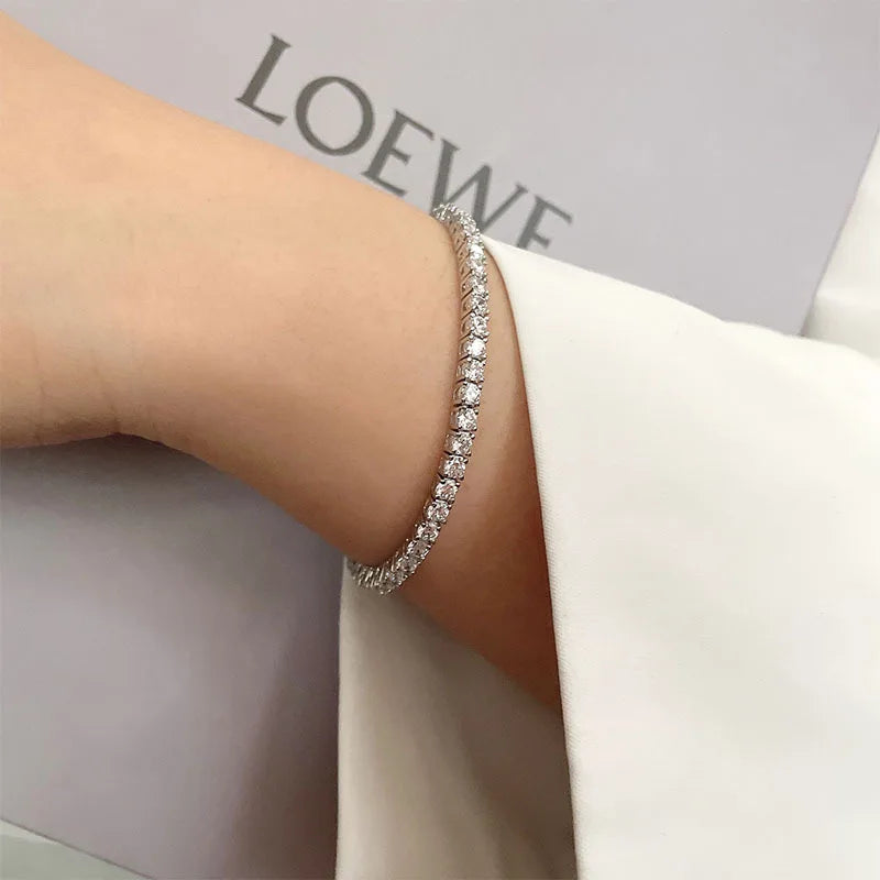 100% S925 Sterling Silver 2-6mm Real Moissanite Tennis Bracelet for Women Wedding Jewelry Christmas Exquisite Gift Volleria