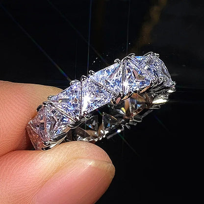 Luxurious 925 Sterling Silver Ring, Triangular Zircon Ring with Aaa Zircon Crystal, Engagement Jewelry Gift for Women Volleria