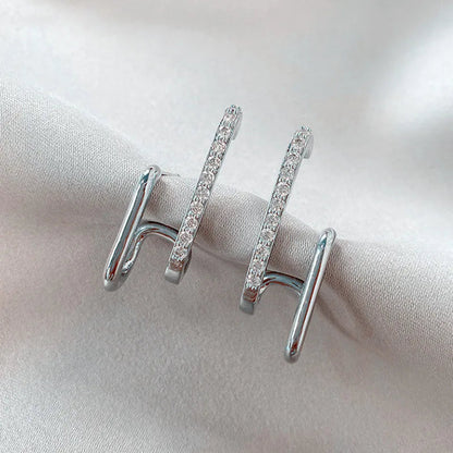 FTCY Luxury Double Row Earrings for Women Korean Irregular U-shaped Gold Color Piercing Earrings Wedding Party Jewelry Gift Volleria
