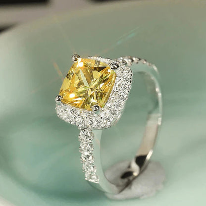 CAOSHI Graceful Wedding Ring Lady Bright Yellow Crystal Accessories for Women Fashion Aesthetic Jewelry for Engagement Party Volleria