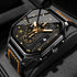 OLEVS 9950 Mens Watch Original Top Brand Square Quartz Wristwatch Waterproof Leather Strap Sport Clock Male Reloj Watch For Men Volleria