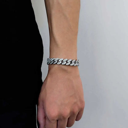 Luxury Jewelry Bling CZ Cuban Link Bracelet Two Row Zircon Copper Miami Cuban Bracelet Iced Out Hip Hop Men Women Volleria