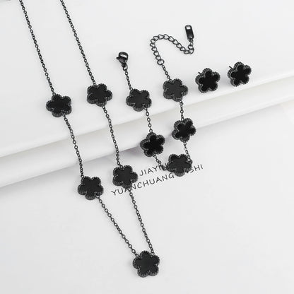 Simple 316L Stainless Steel Flower Five Leaf Necklace Bracelet Earrings 18K Gold Plated Jewelry Set For Women Girl Gift Clover Volleria
