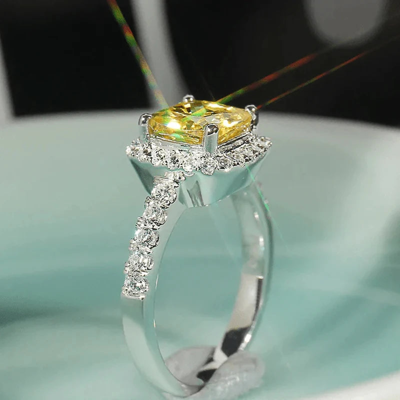 CAOSHI Graceful Wedding Ring Lady Bright Yellow Crystal Accessories for Women Fashion Aesthetic Jewelry for Engagement Party Volleria