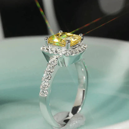 CAOSHI Graceful Wedding Ring Lady Bright Yellow Crystal Accessories for Women Fashion Aesthetic Jewelry for Engagement Party Volleria