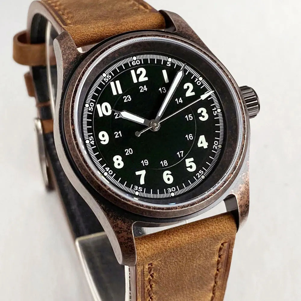 PVD Bronze Case TANDORIO 36mm Military Field Watch Men Japanese NH35A Automatic Movement Sapphire 200M Waterproof Pilot Watches Volleria