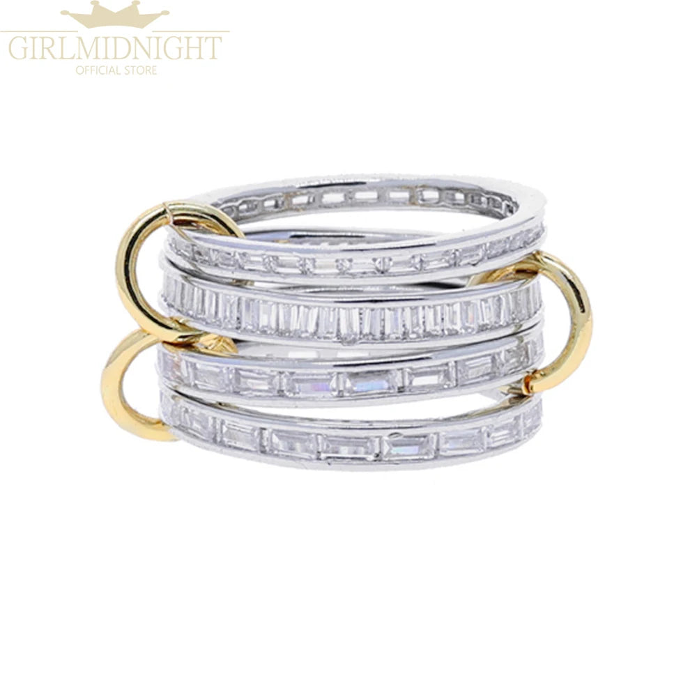 2026 New Spinelli Stacking Engagement Rings For Women Iced Out Micro Paved 5A CZ Mix Color Multi Pieces Stack Finger Jewelry Volleria