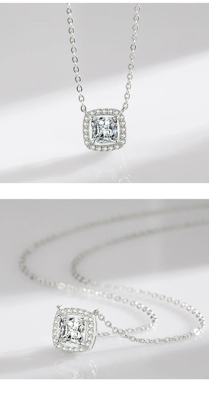 Modian Real 925 Sterling Silver Exquisite Square Shiny Zirconia Pendant Clear CZ Chain Necklace for Women Wedding Fine Jewelry Volleria