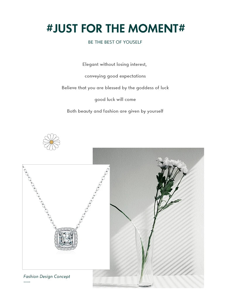 Modian Real 925 Sterling Silver Exquisite Square Shiny Zirconia Pendant Clear CZ Chain Necklace for Women Wedding Fine Jewelry Volleria