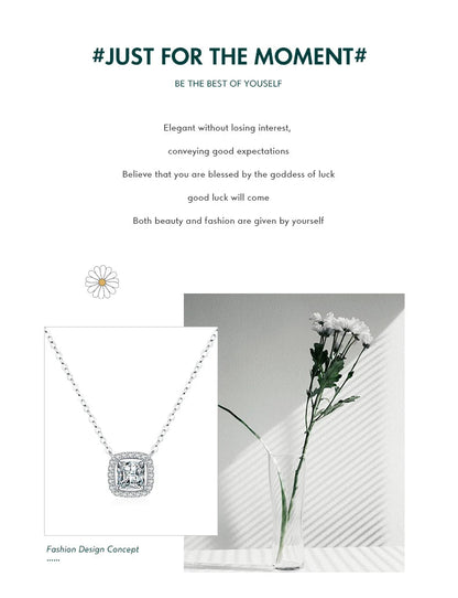 Modian Real 925 Sterling Silver Exquisite Square Shiny Zirconia Pendant Clear CZ Chain Necklace for Women Wedding Fine Jewelry Volleria