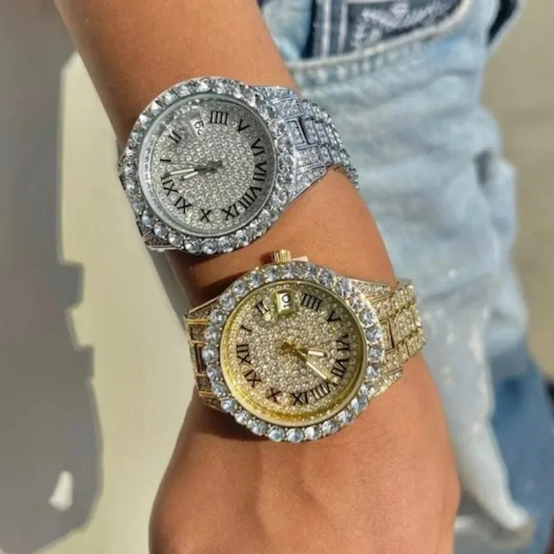 Luxury Shiny Diamond Watch for Women Men Gold Silver Quartz Watches Male Clock Dropshipping Rhinestone Wristwatch Gifts Volleria