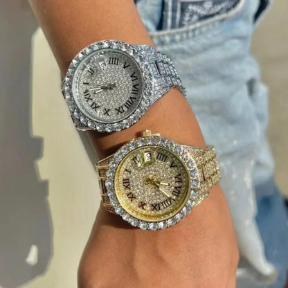 Luxury Shiny Diamond Watch for Women Men Gold Silver Quartz Watches Male Clock Dropshipping Rhinestone Wristwatch Gifts Volleria