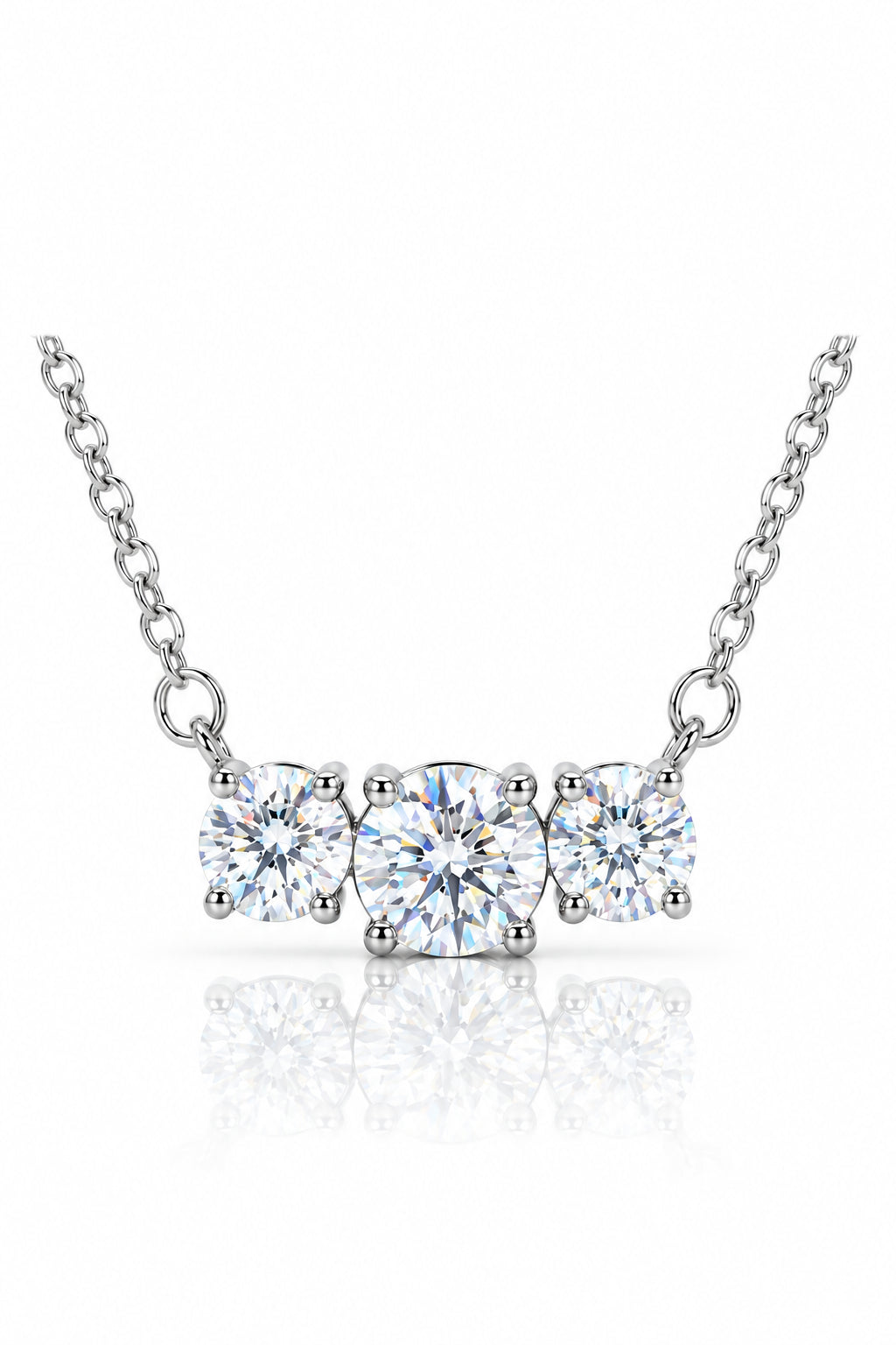 1CT Real Moissanite Diamond Three Round Shiny Necklace Volleria