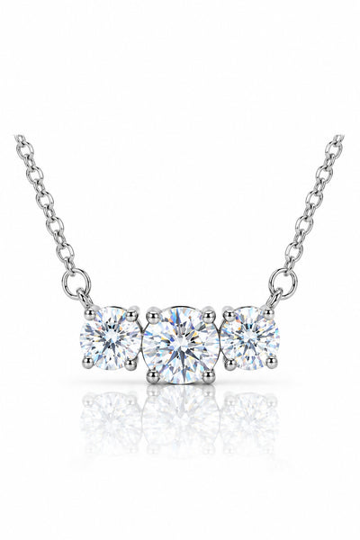 1CT Real Moissanite Diamond Three Round Shiny Necklace