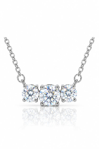 1CT Real Moissanite Diamond Three Round Shiny Necklace Volleria