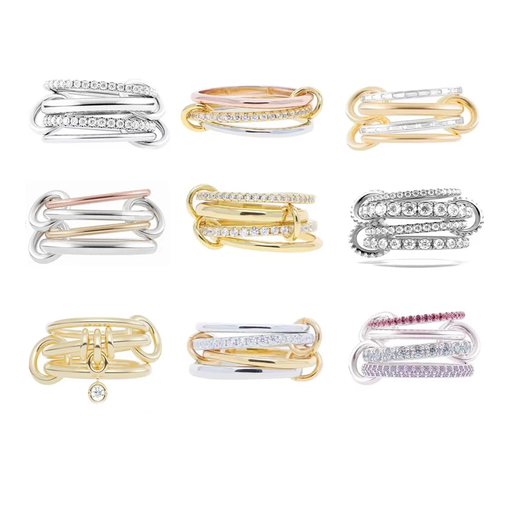 2026 New Spinelli Stacking Engagement Rings For Women Iced Out Micro Paved 5A CZ Mix Color Multi Pieces Stack Finger Jewelry Volleria